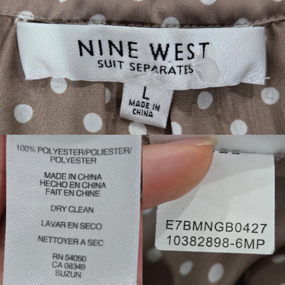 Nine West Suit Separates Polka Dot Ruffle Neck Sleeveless Blouse Size L (L033) - Picture 5 of 8